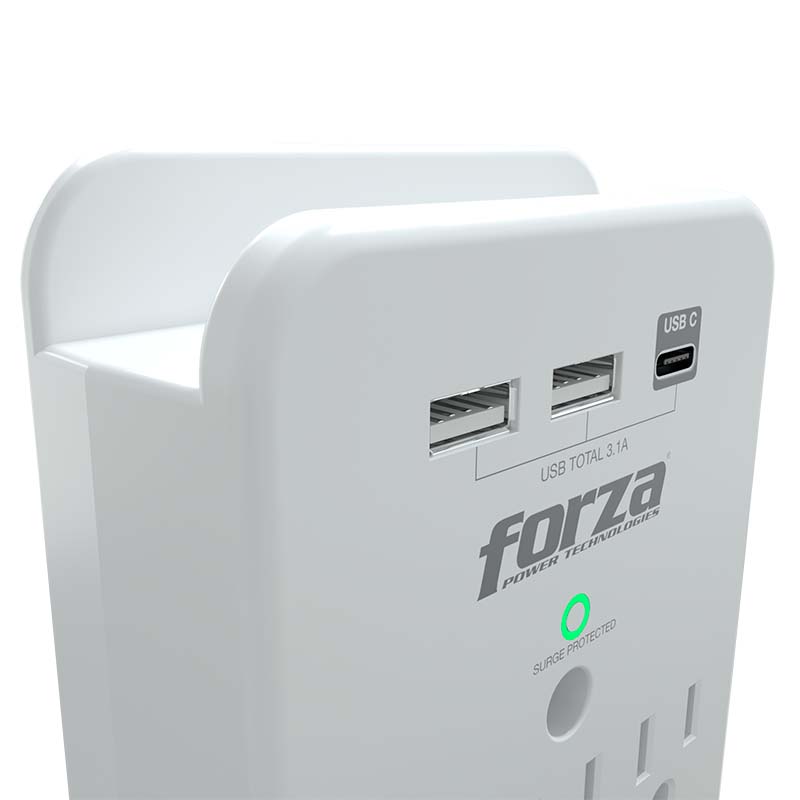 Tomacorriente protector tensión 490J/1875W, 3 slds, USB, 120V