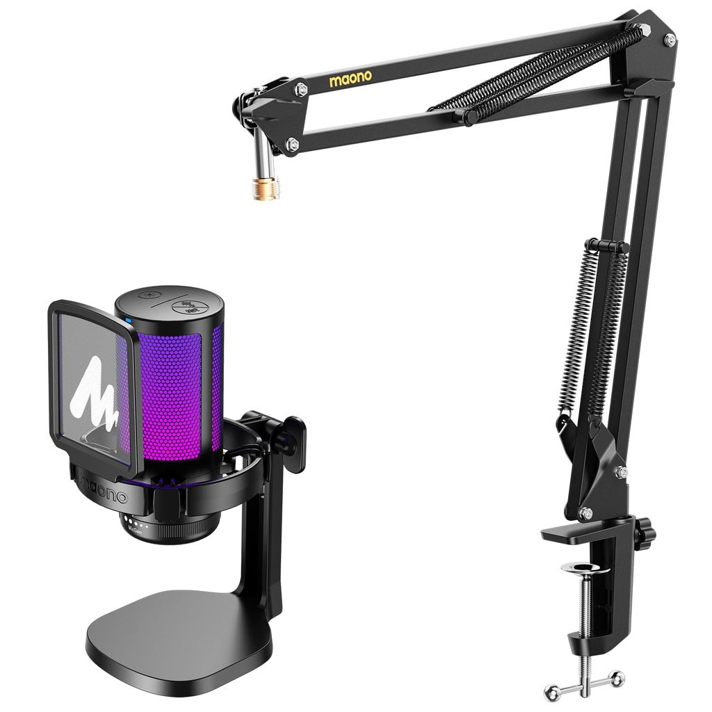 Kit Microfono de Condensador Maono Gaming RGB USB + Brazo Articulado