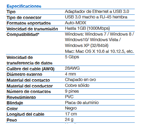 Adaptador Xtech USB 3.0 a RJ45 Gigabit 6.69 in
