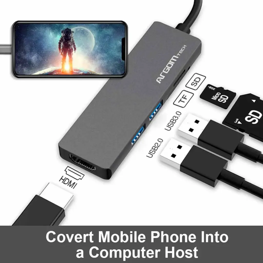 Hub Argom 5 en 1 Tipo C Lector de Memoria USB 3.0 Hdmi 4k  
