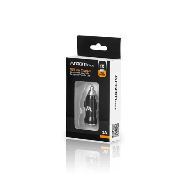 [ARG-AC-0101] Cargador Argom Para Auto USB 1A Negro