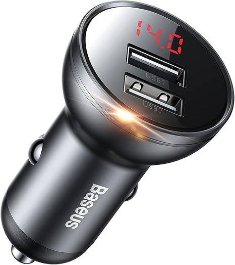 Cargador de Carro Baseus 24W-4.8A Dual USB Digital Display