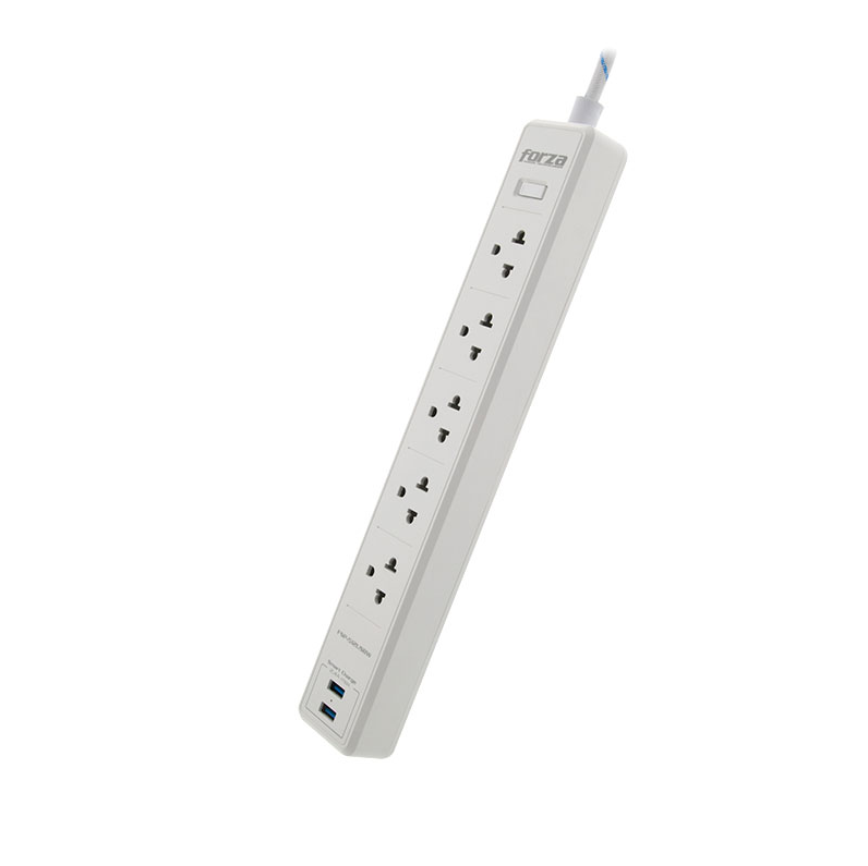Protector tensión Forza 1200J/1540W, 5 universales, USB/120V-240V