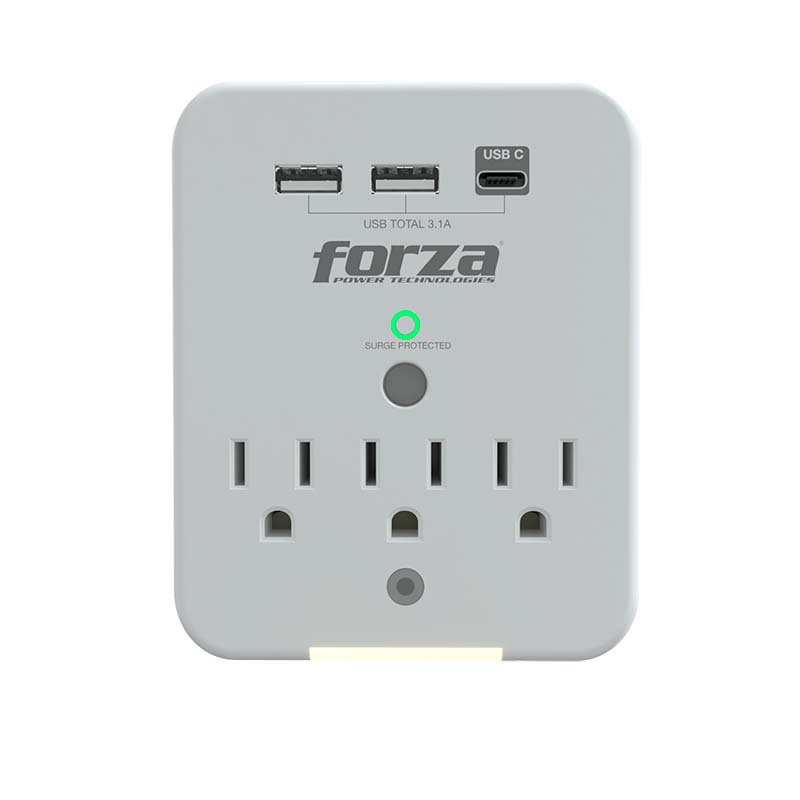 Toma Corriente Protector Tensión 490J/1875W, 3 slds, USB, 120V