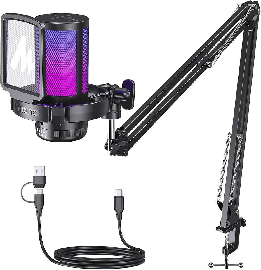 Kit Microfono de Condensador Maono Gaming RGB USB + Brazo Articulado