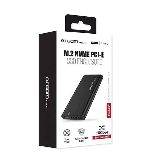 [ARG-AC-1038] Caja de Disco Externo Argom SSD NVME M.2 PCIe USB 3.0/Tipo C Negro