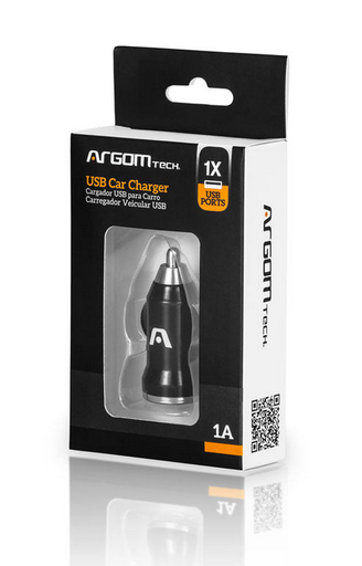 [ARG-AC-0101] Cargador Argom Para Auto USB 1A Negro