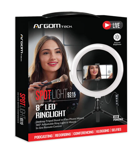 [ARG-LP-9315BK] Aro de Luz Argom 8" Led con Mini Tripode