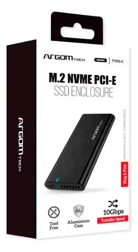 [ARG-AC-1038] Caja de Disco Externo Argom SSD NVME M.2 PCIe USB 3.0/Tipo C Negro